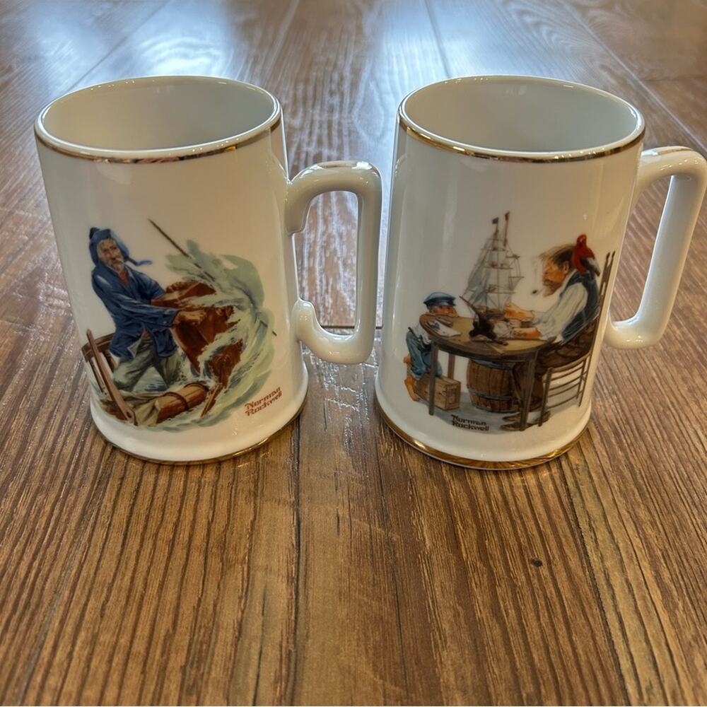 Norman Rockwell Museum 1985 "For A Good Boy" & "Braving The Storm" Mugs